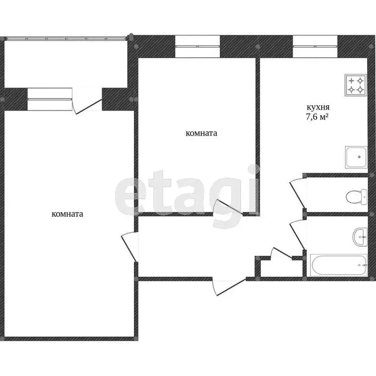 Квартира, 2 комнаты, 43.1 м - Фото 1