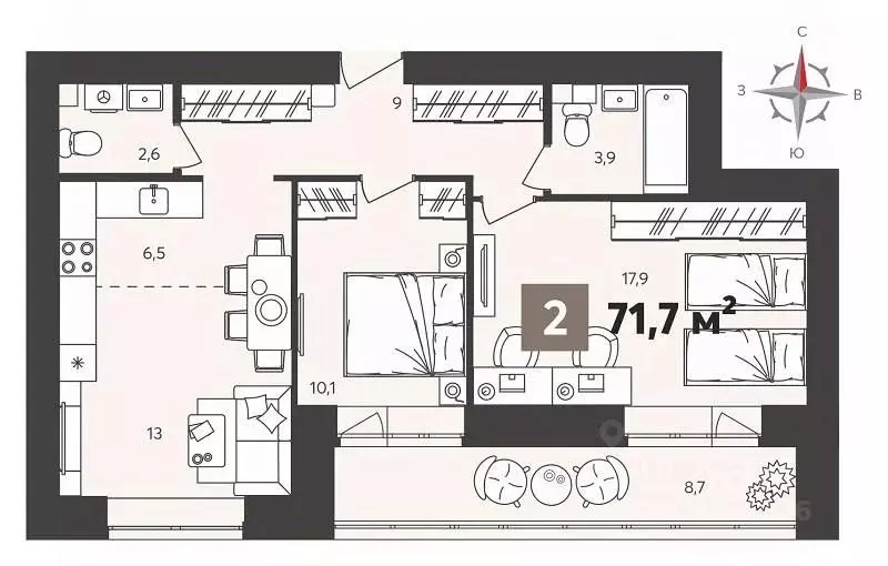 2-к кв. Пензенская область, Пенза ул. Крупской, 8 (72.0 м) - Фото 1