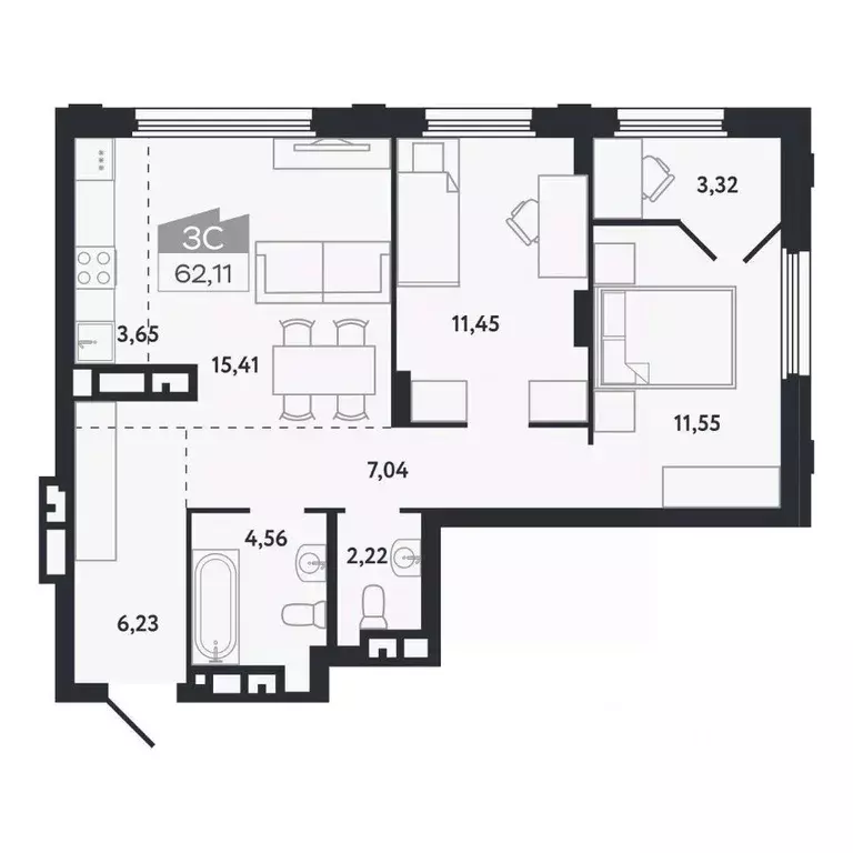 3-к кв. Томская область, Томск Черемошники мкр, ул. Бердская, 14/3 ... - Фото 1