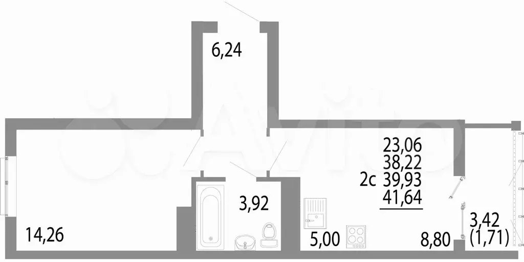 2-к. квартира, 39,9 м, 24/25 эт. - Фото 0