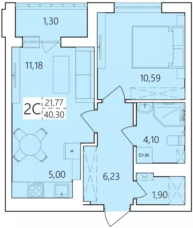 2-к кв. Башкортостан, Уфа Затон жилрайон, Волна жилой комплекс (40.3 ... - Фото 1