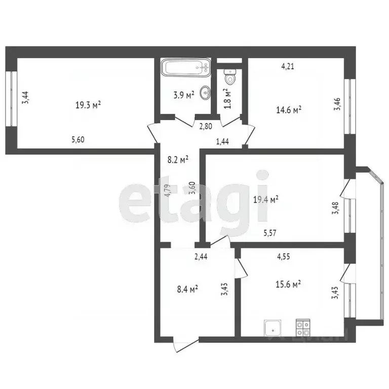 3-к кв. Тюменская область, Тюмень Широтная ул., 171к6 (91.2 м) - Фото 1