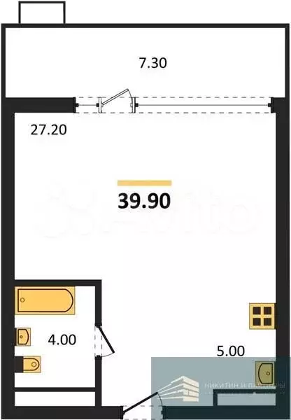 Квартира-студия, 39,9 м, 5/15 эт. - Фото 0