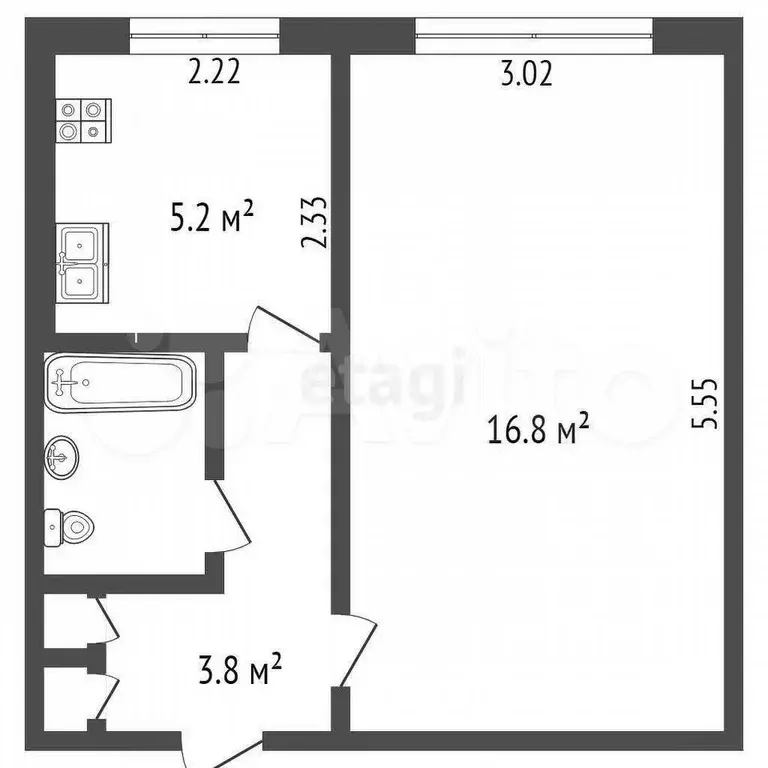 1-к. квартира, 29,1 м, 4/9 эт. - Фото 0