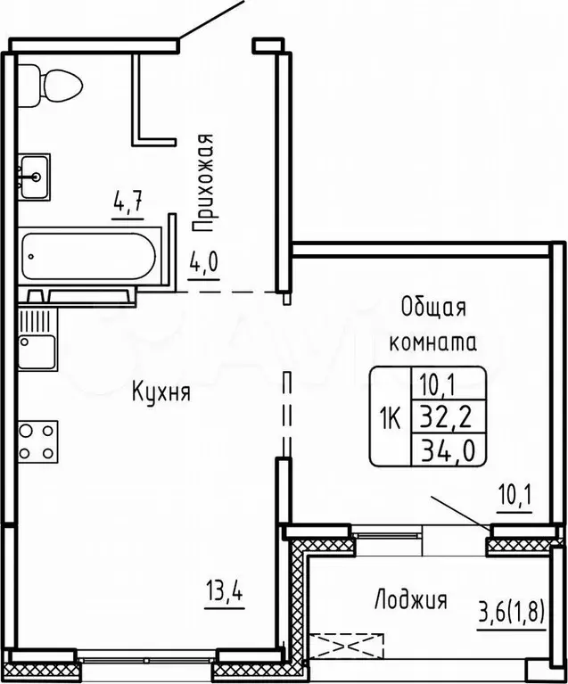 1-к. квартира, 34 м, 14/14 эт. - Фото 0