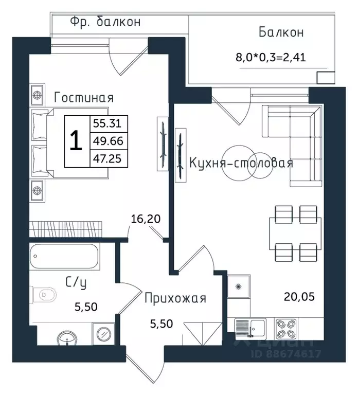 1-к кв. Калининградская область, Янтарный пгт ул. Советская (55.31 м) - Фото 1