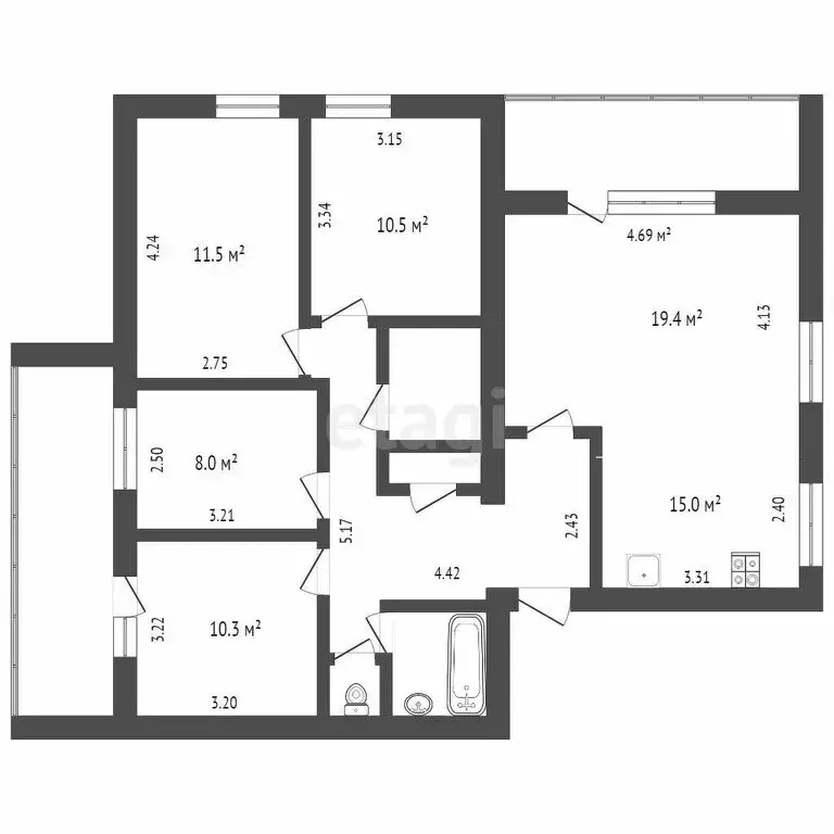4-комнатная квартира: Тюмень, Широтная улица, 119 (89.2 м) - Фото 0