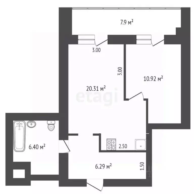 1-к кв. Белгородская область, Белгород ул. Щорса, 45д (44.8 м) - Фото 2