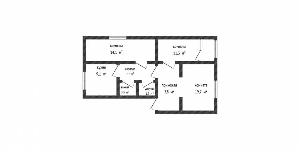 3-комнатная квартира: село Мысхако, улица Ленина, 79 (70 м) - Фото 2