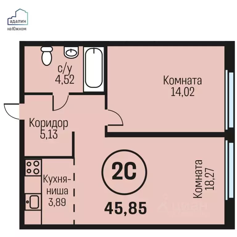 2-к кв. Алтайский край, Барнаул городской округ, Южный рп  (45.85 м) - Фото 0