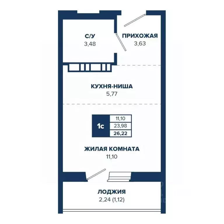 Студия Новосибирская область, Новосибирск Знаменский кв-л,  (26.22 м) - Фото 0