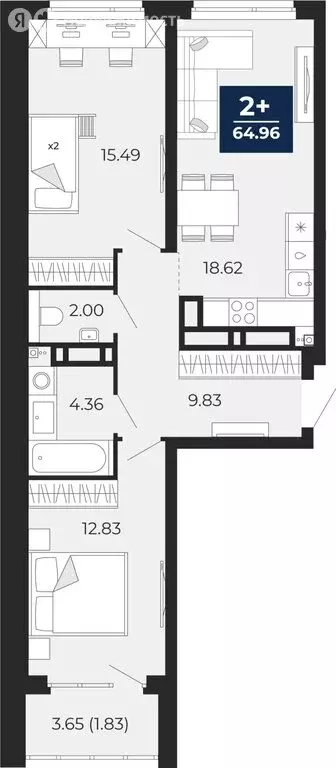 2-комнатная квартира: Тюмень, Арктическая улица, 16 (64.96 м) - Фото 0