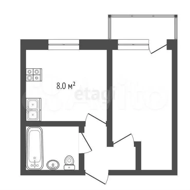 1-к. квартира, 32,3 м, 5/5 эт. - Фото 0