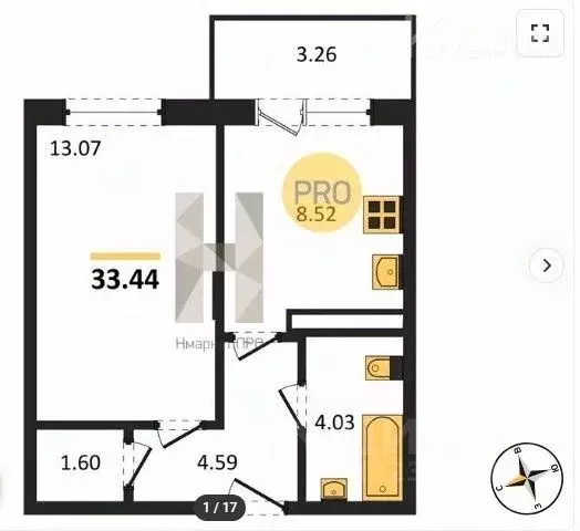 1-к кв. Воронежская область, Воронеж Острогожская ул., 156/2 (33.44 м) - Фото 2