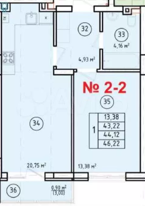 1-к. квартира, 43,5 м, 4/8 эт. - Фото 1