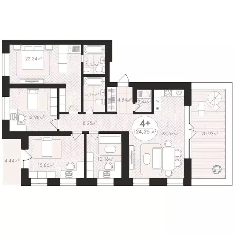 4-комнатная квартира: Уфа, микрорайон Южный-2 (117.97 м) - Фото 1