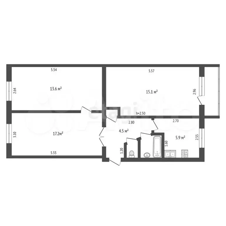 3-к. квартира, 61 м, 2/5 эт. - Фото 0