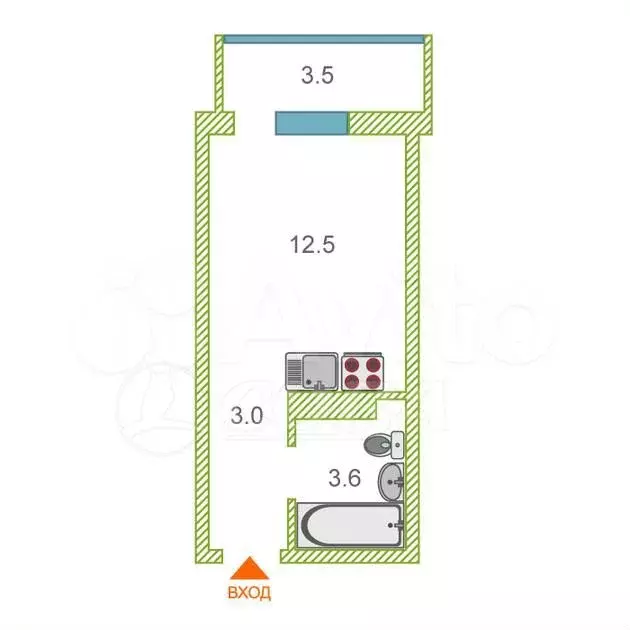 Квартира-студия, 22 м, 12/15 эт. - Фото 0