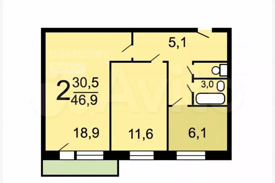 2-к. квартира, 44,6 м, 8/9 эт. - Фото 0