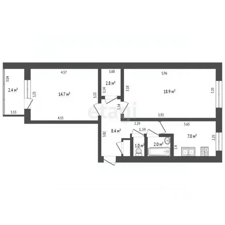 2-к кв. Башкортостан, Стерлитамак Коммунистическая ул., 51 (57.7 м) - Фото 2