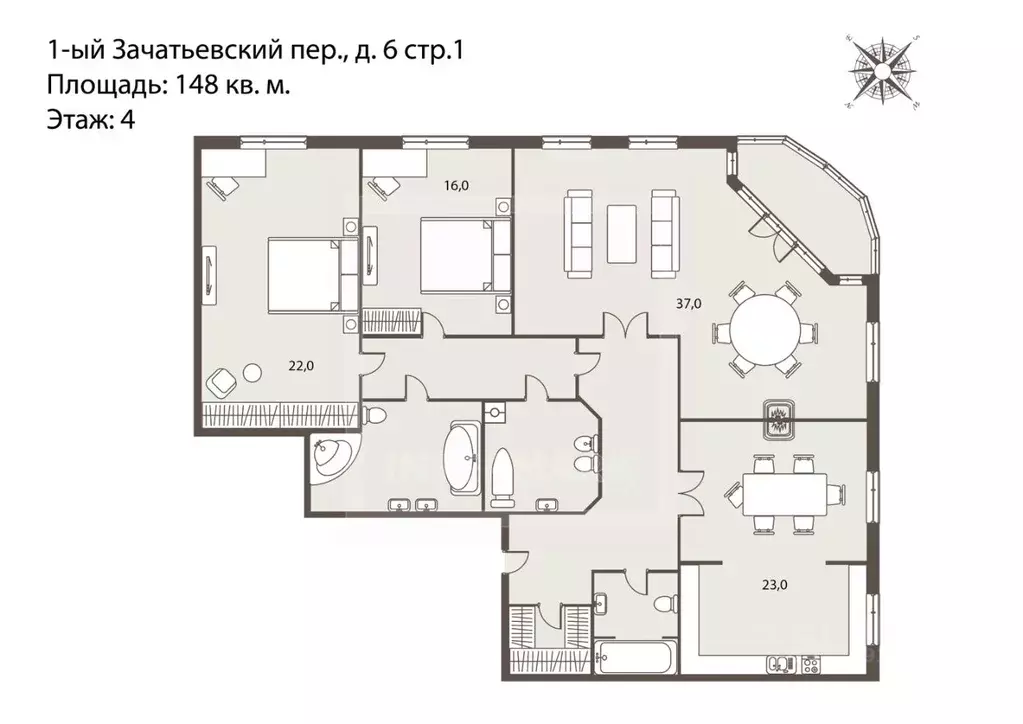 4-к кв. Москва 1-й Зачатьевский пер., 6С1 (148.0 м) - Фото 2