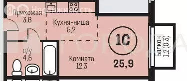 Квартира-студия: Барнаул, улица имени В.Т. Христенко, 2к3 (25.4 м) - Фото 1