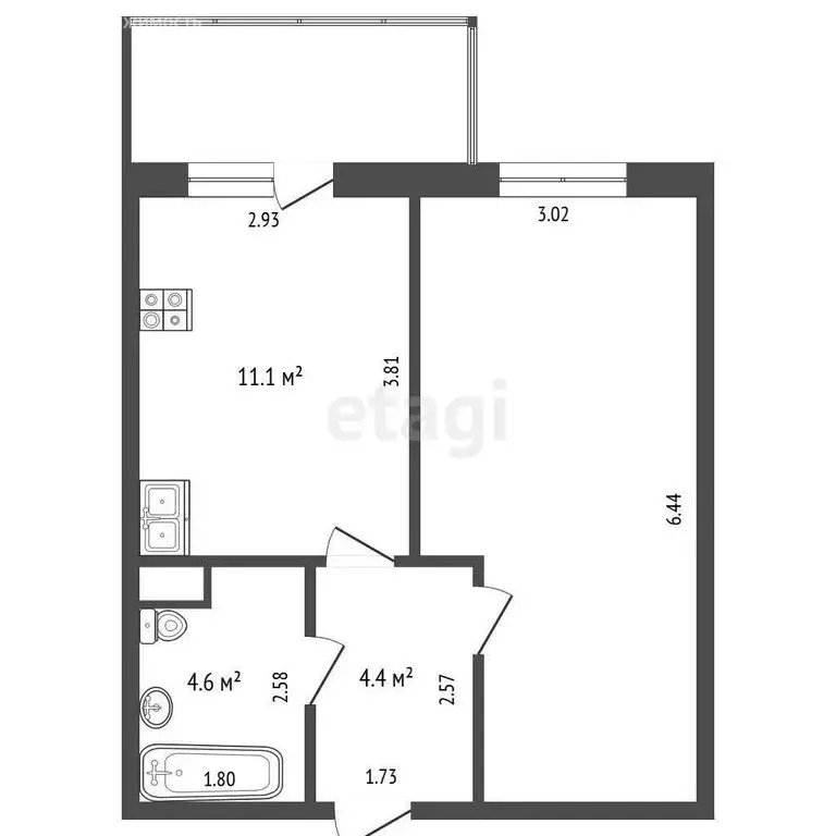 1-комнатная квартира: Тюмень, Профсоюзная улица, 59 (40 м) - Фото 0