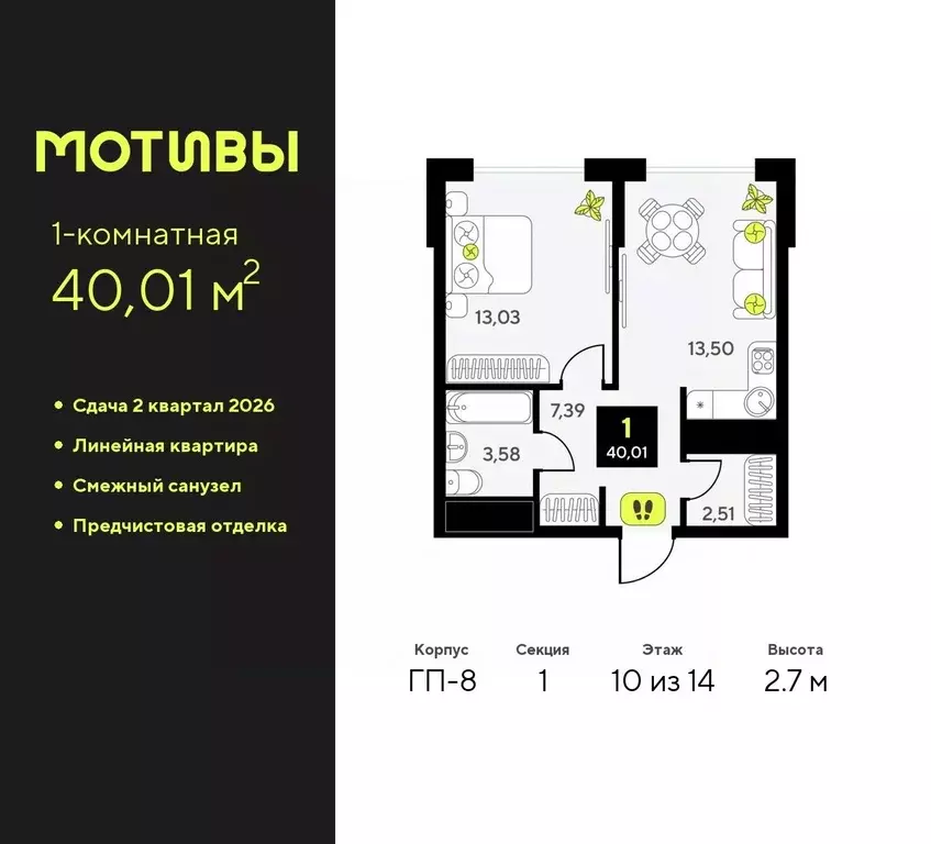 1-к кв. Тюменская область, Тюмень Мотивы жилой комплекс (40.01 м) - Фото 0