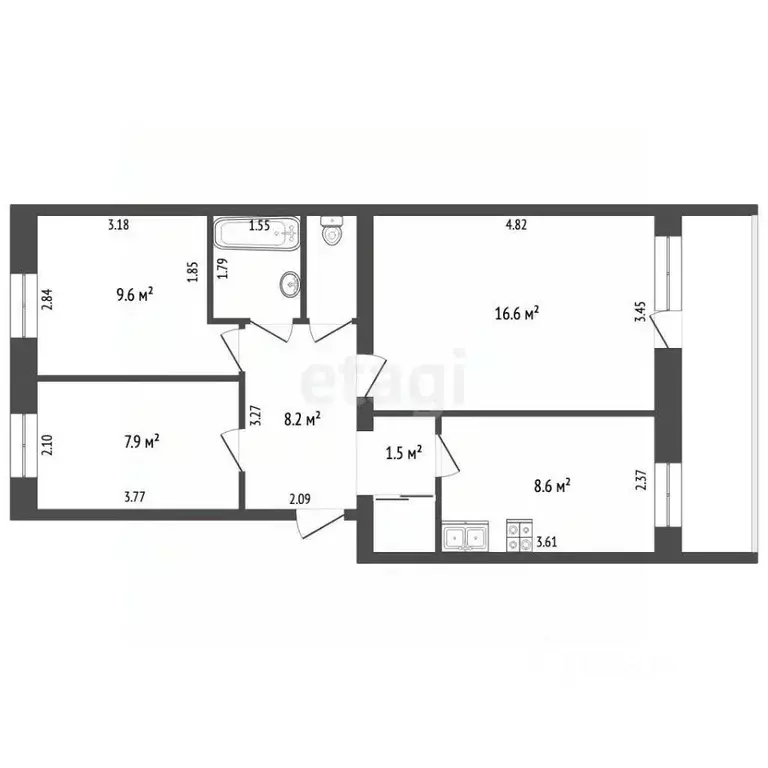 3-к кв. Ямало-Ненецкий АО, Ноябрьск Магистральная ул., 1/2 (55.7 м) - Фото 2