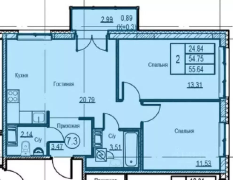 2-к кв. Ленинградская область, Кудрово г. Всеволожский район, ... - Фото 2