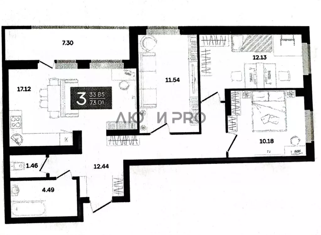 3-к кв. Башкортостан, Уфа ул. Генерала Ишбулатова, 8/1 (73.01 м) - Фото 2
