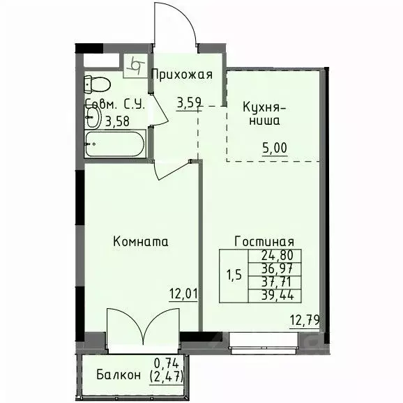 1-к кв. Удмуртия, Ижевск Строитель жилрайон, 4-й мкр,  (37.71 м) - Фото 1
