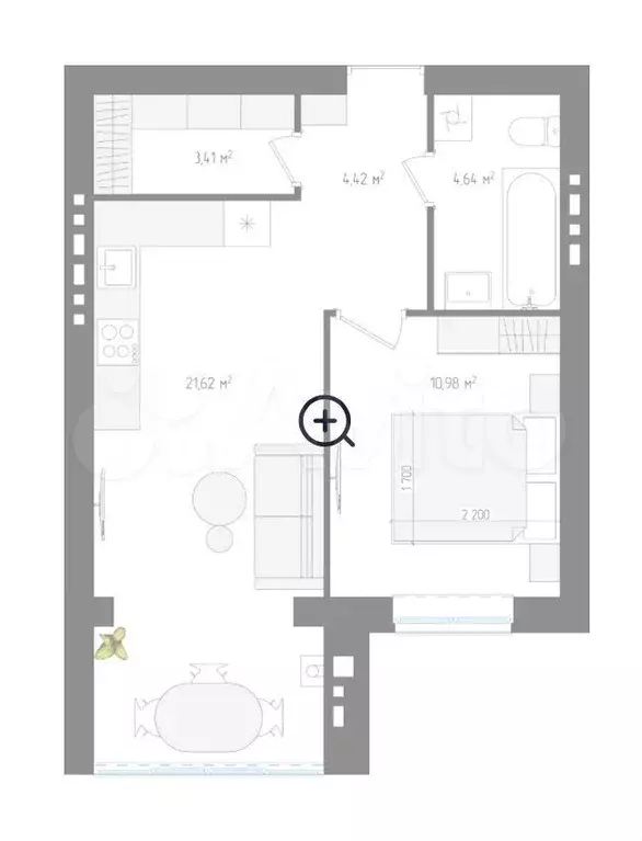 1-к. квартира, 44,3 м, 2/4 эт. - Фото 1