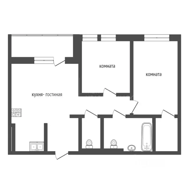 2-к кв. Тюменская область, Тюмень ул. 50 лет Октября, 57Ак1 (60.0 м) - Фото 2