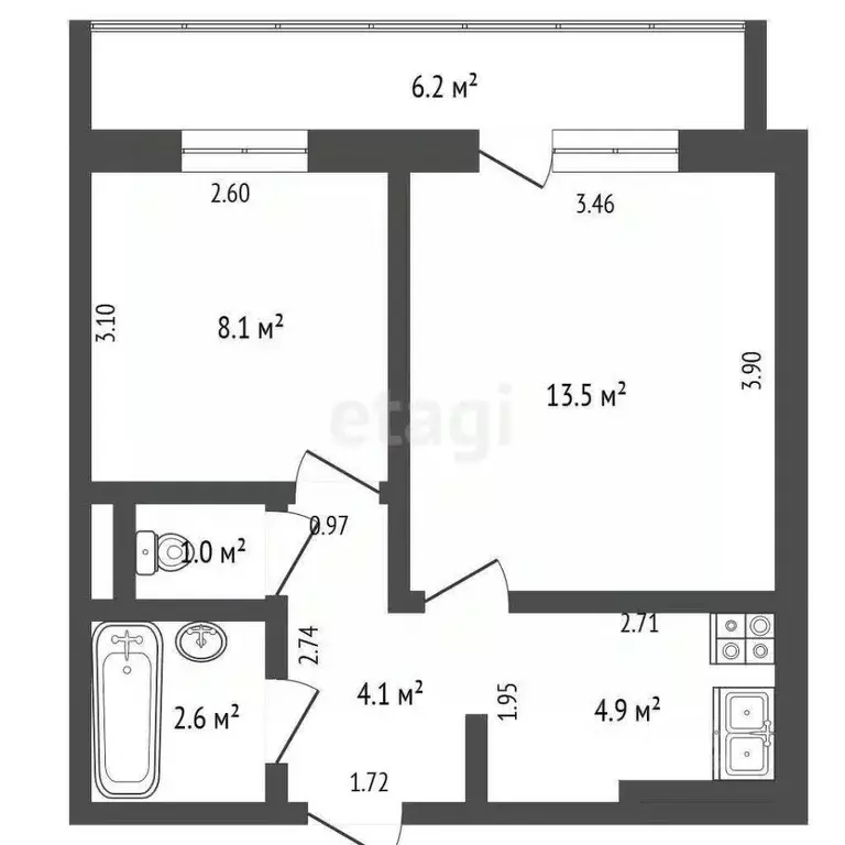 1-к кв. Томская область, Томск ул. Говорова, 37 (34.2 м) - Фото 2