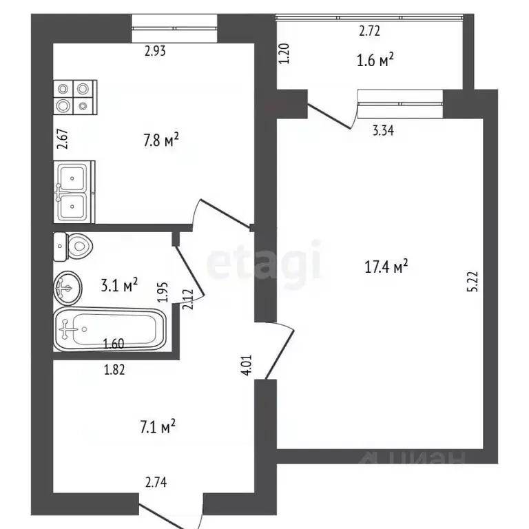 1-к кв. Башкортостан, Стерлитамак ул. Худайбердина, 52 (35.5 м) - Фото 1