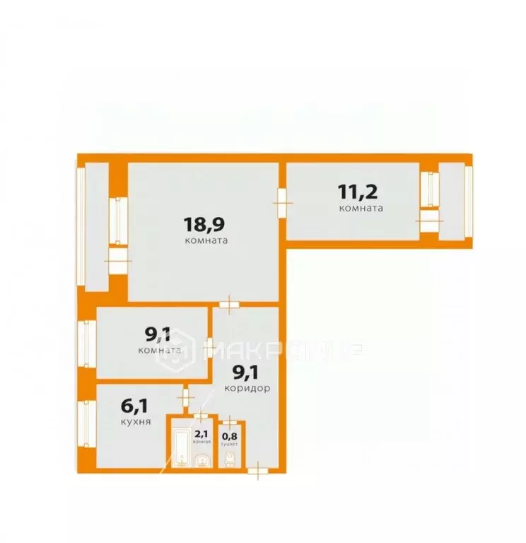 3-к кв. Санкт-Петербург Сиреневый бул., 22/26 (57.3 м) - Фото 2