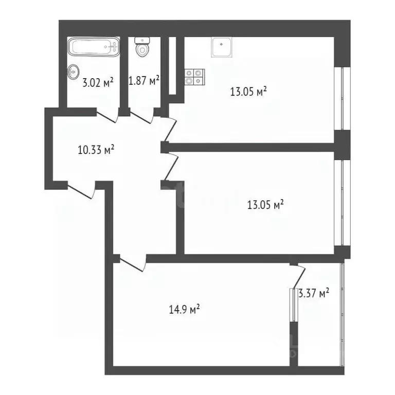 2-к кв. Тульская область, Тула ш. Калужское, 20к2 (51.6 м) - Фото 2
