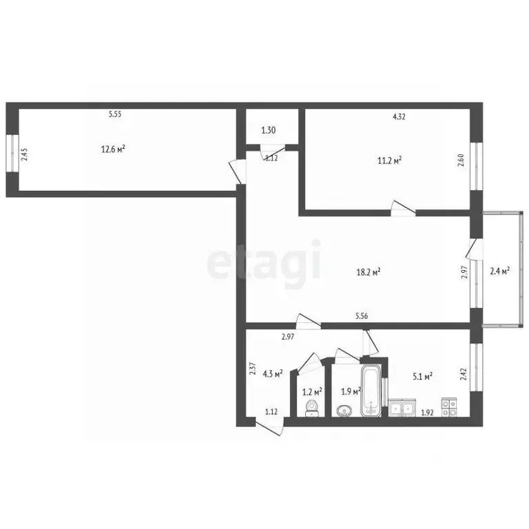 3-к кв. Крым, Саки ул. Строительная (56.8 м) - Фото 2