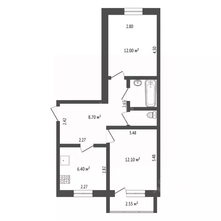2-к кв. Ямало-Ненецкий АО, Новый Уренгой Сибирская ул., 31А (52.5 м) - Фото 2