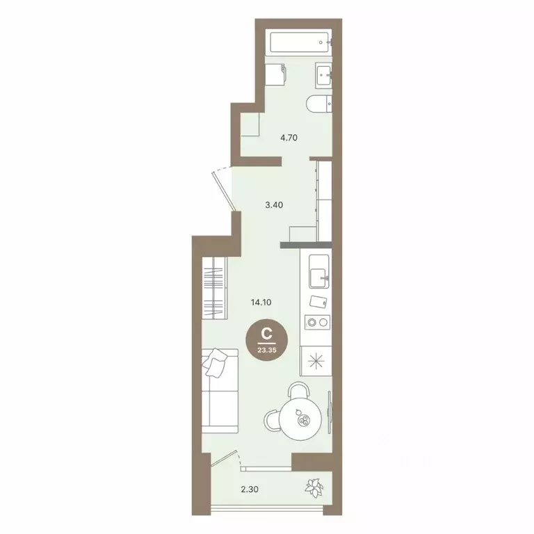 Студия Нижегородская область, Нижний Новгород 52-й кв-л,  (23.35 м) - Фото 0