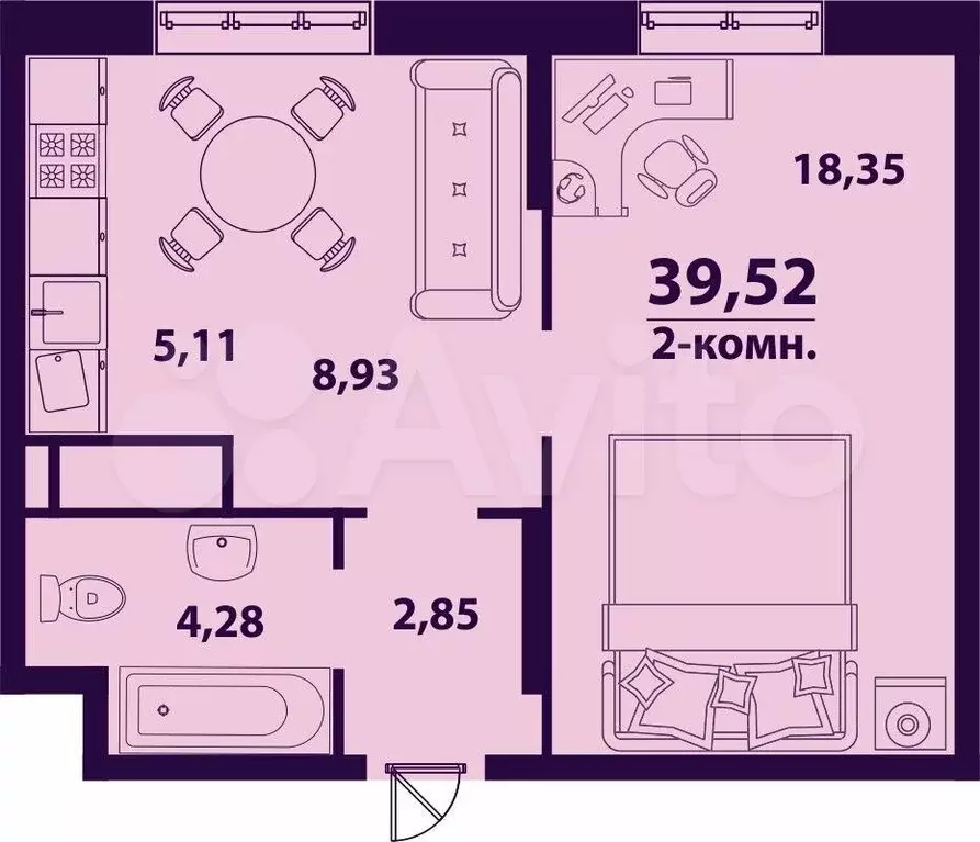 2-к. квартира, 39,5м, 19/24эт. - Фото 1