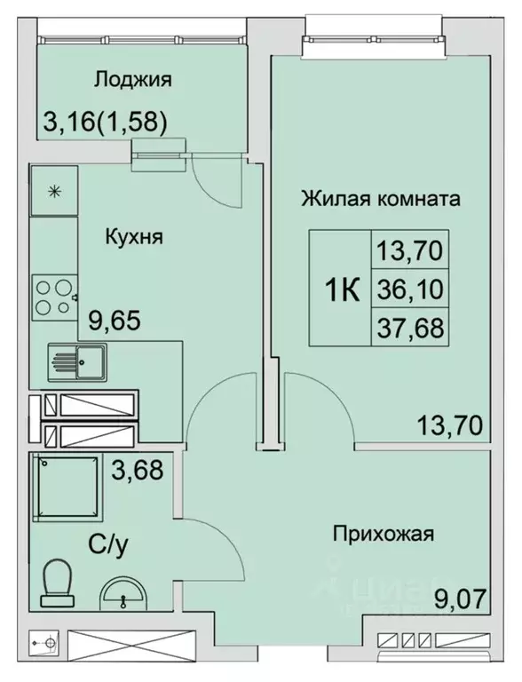 1-к кв. Ростовская область, Батайск  (37.68 м) - Фото 0