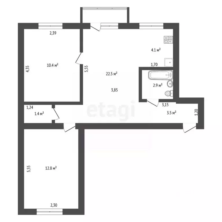 3-к кв. Амурская область, Благовещенск ул. Ленина, 184 (57.6 м) - Фото 2