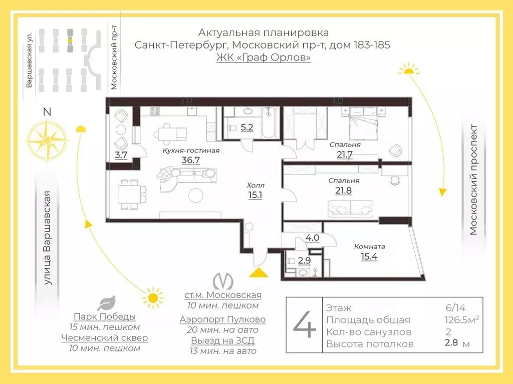 3-к кв. Санкт-Петербург Московский просп., 183-185Ак8Б (126.0 м) - Фото 2