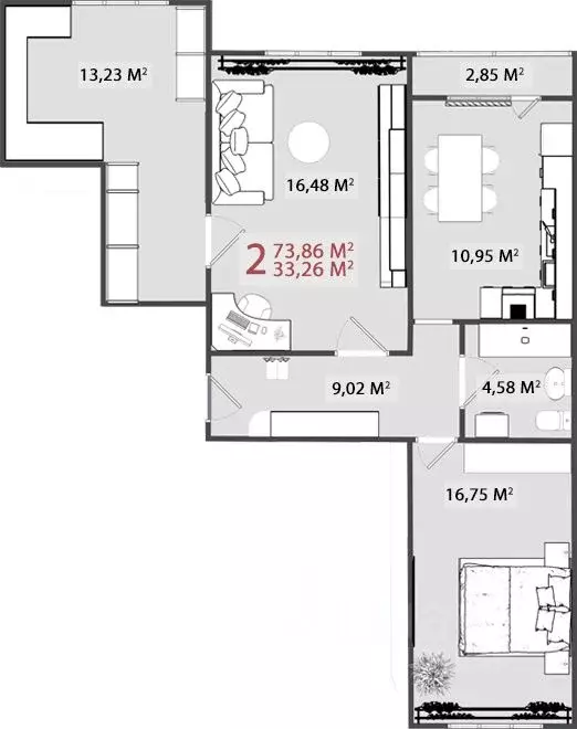 3-к кв. Тверская область, Тверь бул. Гусева, 46 (73.86 м) - Фото 2