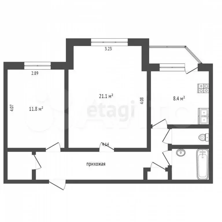2-к. квартира, 59,6 м, 5/5 эт. - Фото 1