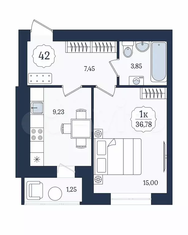 1-к. квартира, 36,8 м, 2/9 эт. - Фото 1