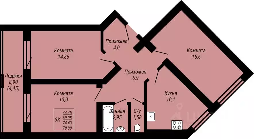 3-к кв. Ивановская область, Иваново Юбилейный жилой комплекс (78.88 м) - Фото 0