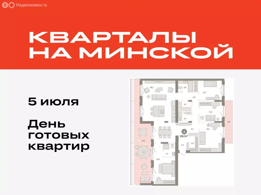 4-комнатная квартира: Тюмень, жилой комплекс На Минской (196.54 м) - Фото 0